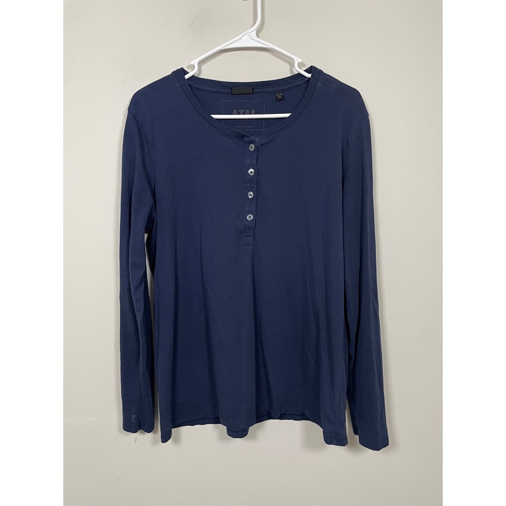 ATM Blue Henley Long Sleeve Cotton Tee Size XL Casual Essential Closet Staple